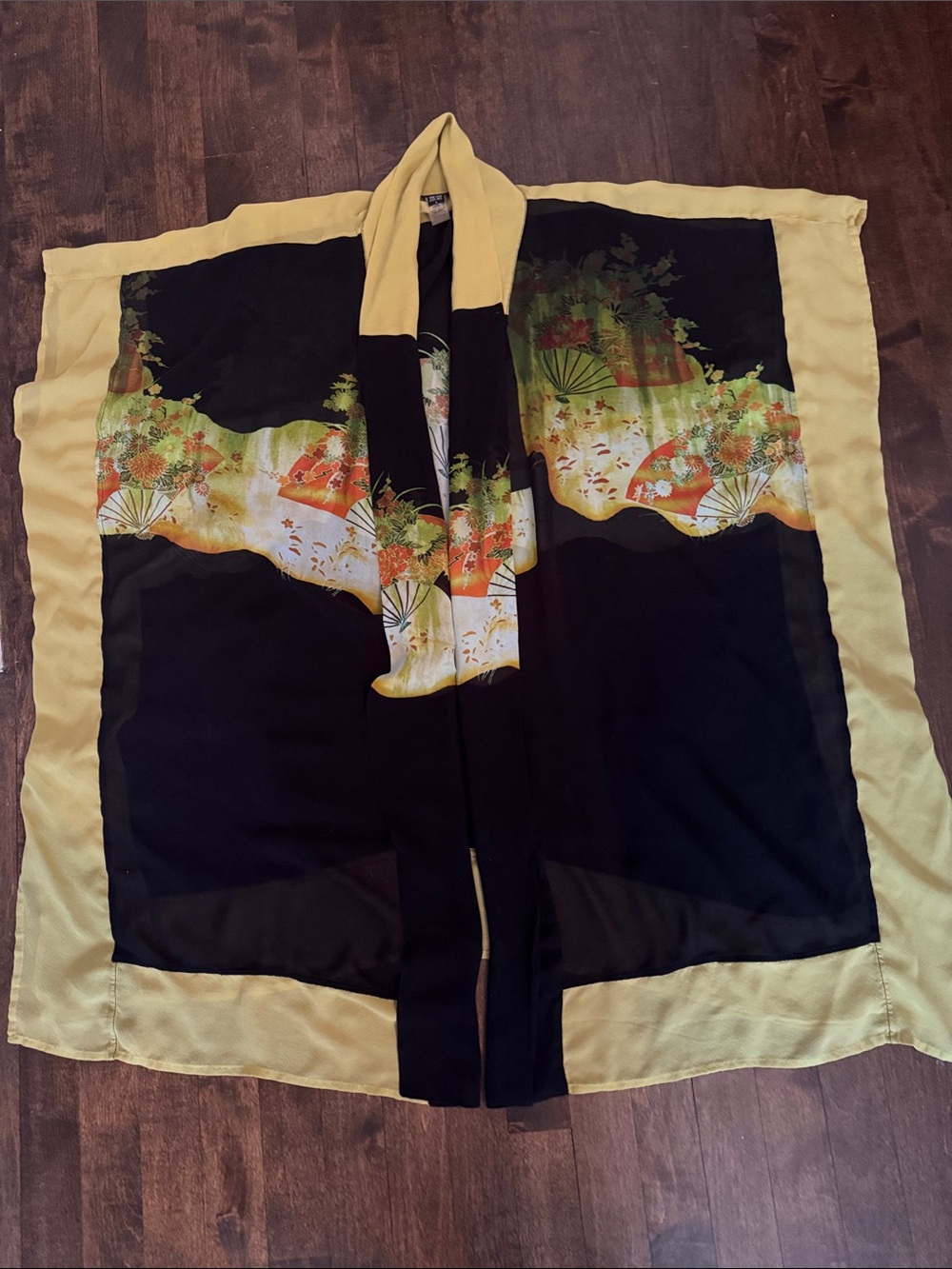Sheer Floral Panel Kimono Jacket in Yellow and Black
